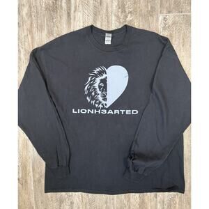 Graphic Tee Men's Lion Hearted Grunge Streetwear Long Sleeve Gildan Heavy 2XL